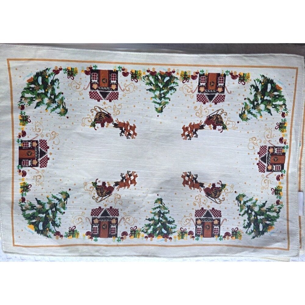 Huntington Home 4 Reversible Christmas Placemats Santa Reindeer Gingerbread Tree